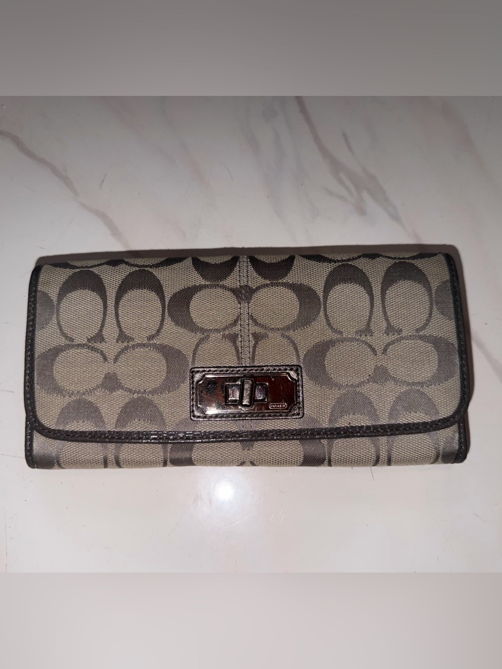 Vintage Coach Signature Canvas Turnlock Trifold Wallet | Y2K Envelope Wallet
